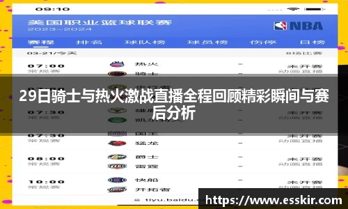 29日骑士与热火激战直播全程回顾精彩瞬间与赛后分析